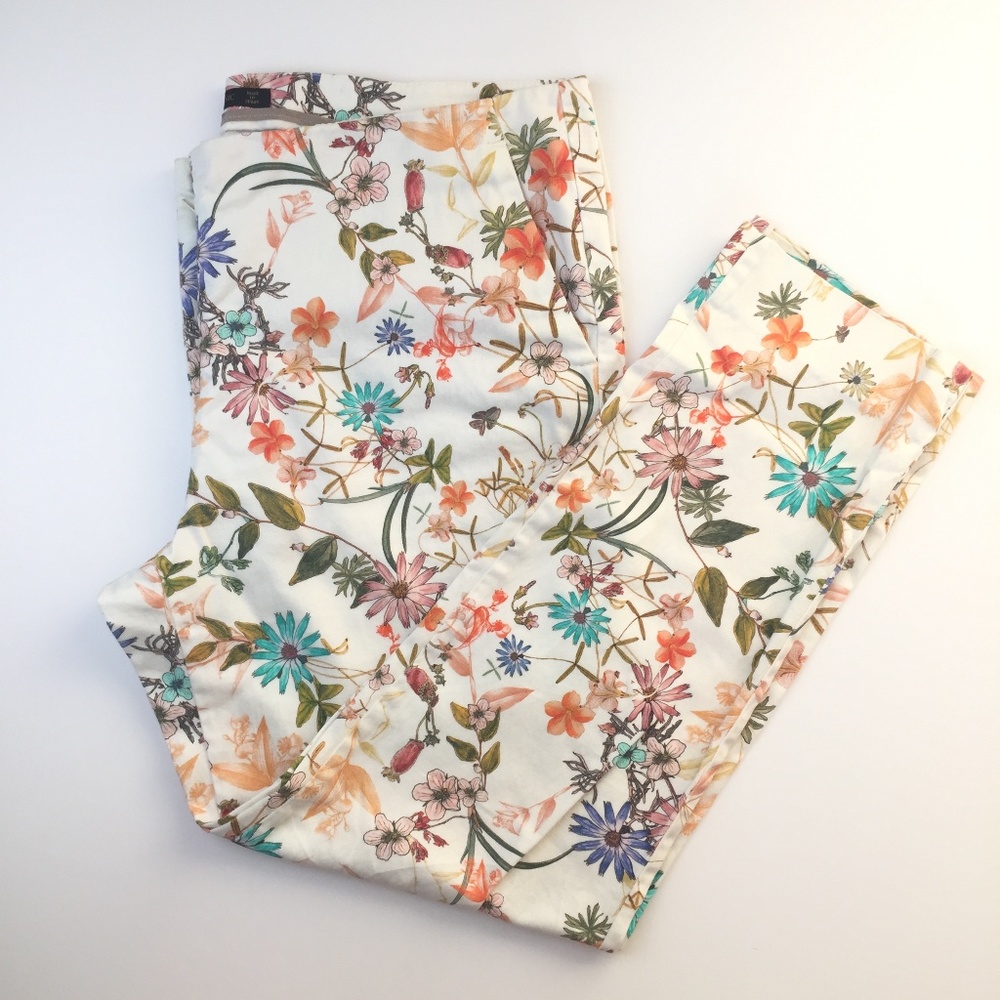 ZARA WOMAN Floral Pants Size XL Stretch Boho